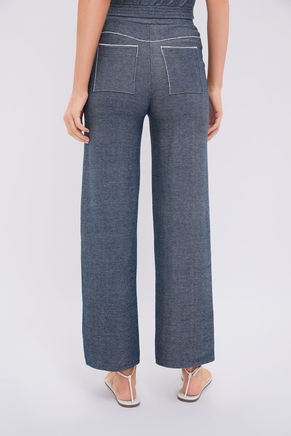 Navy Blue Denim-look Straight-leg Trousers