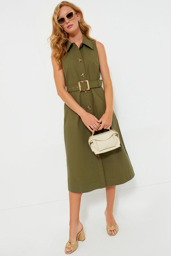Army Green Sleeveless Chamberlin Dress