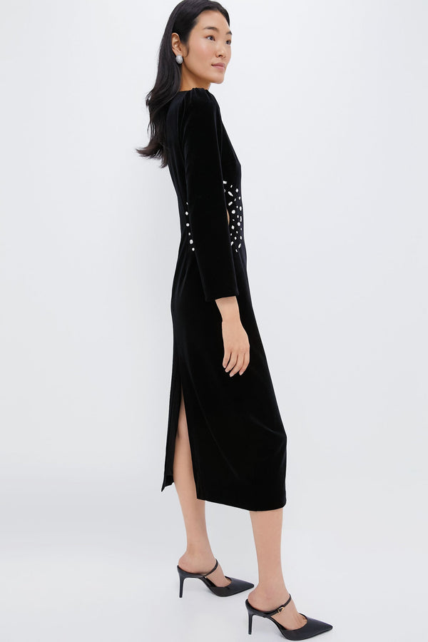 Black Embellished Velvet Jules Midi Dress