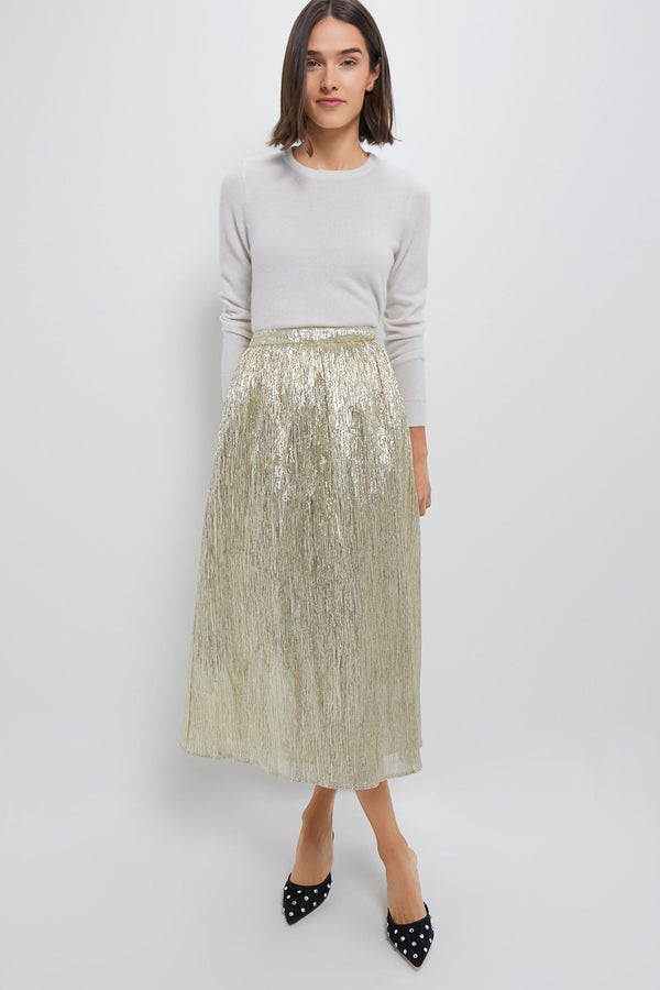 Gold Metallic Plisse Gloria Maxi Skirt