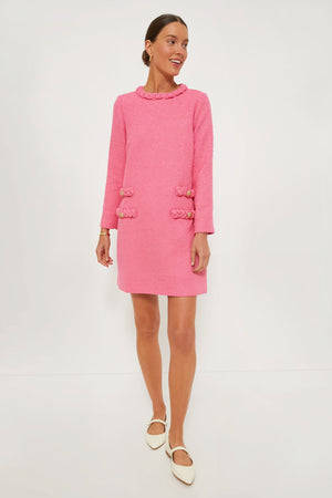 Hot Pink Tweed Long Sleeve Jackie Dress
