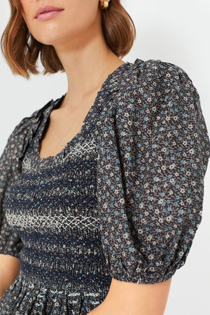 Multi Maia Floral Print Puff Sleeve Smocked Top