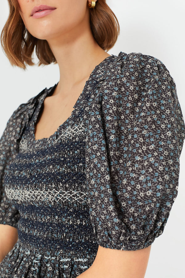 Multi Maia Floral Print Puff Sleeve Smocked Top
