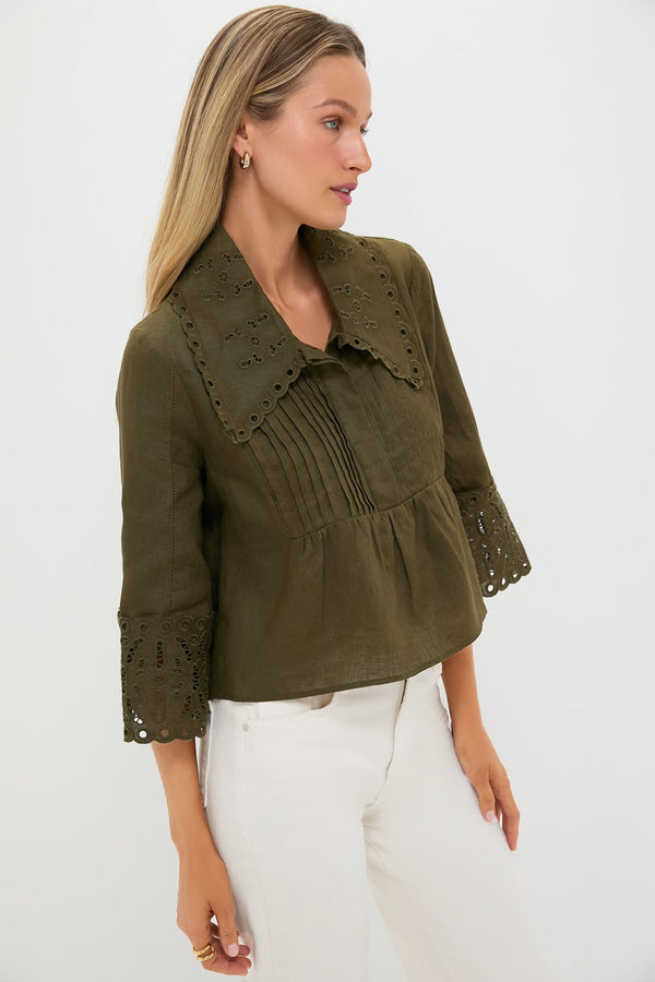 Army Green Linen Jones Blouse