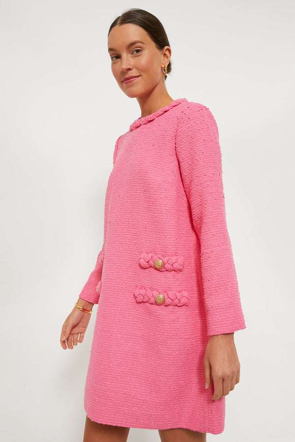 Hot Pink Tweed Long Sleeve Jackie Dress