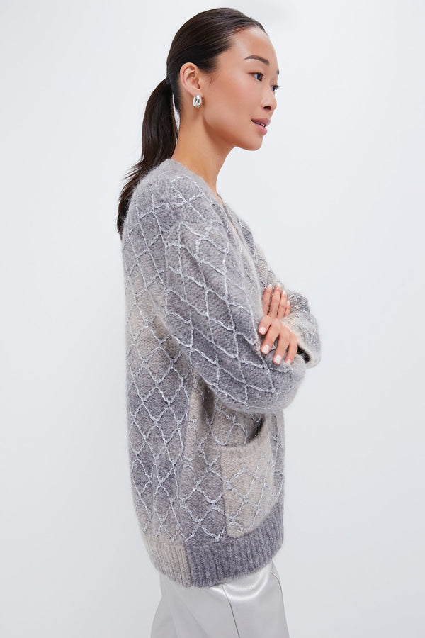 Grey Gradient Diamond Pattern Cardigan
