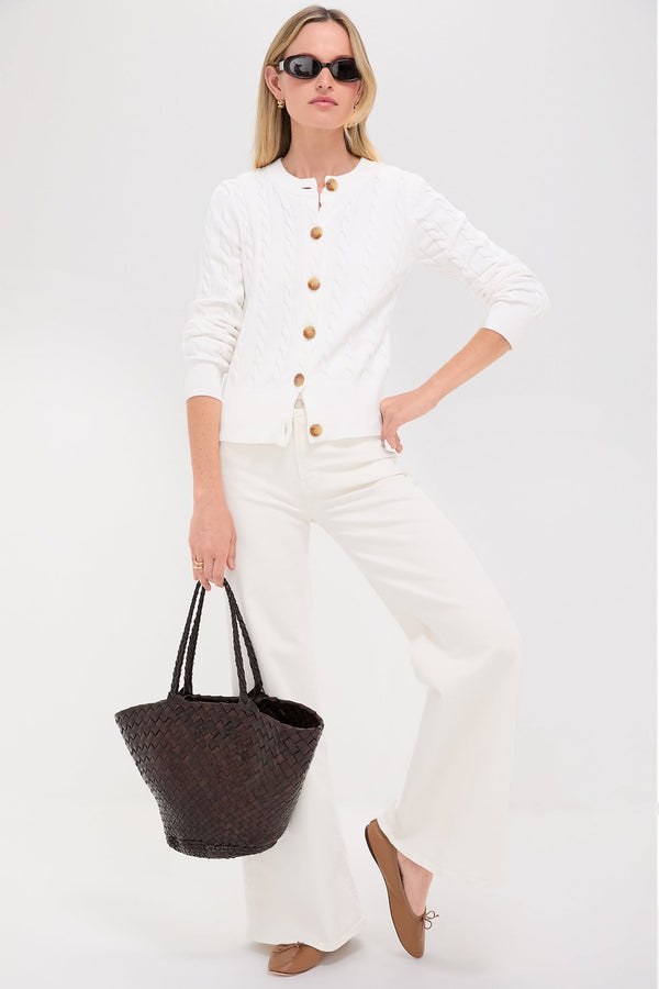 Ivory Cotton Cable Knit Kit Cardigan