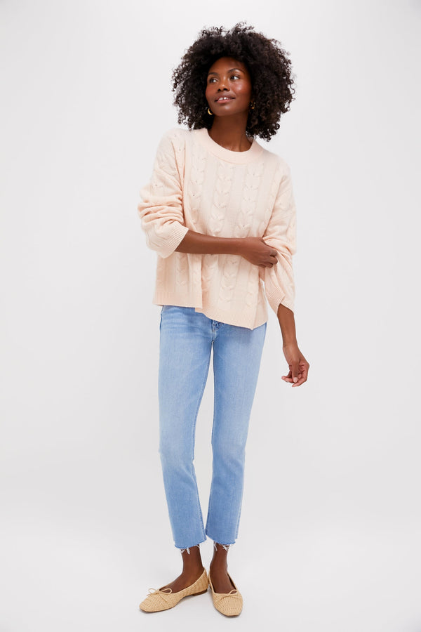 Soft Pink Cashmere Eloise Cableknit Sweater
