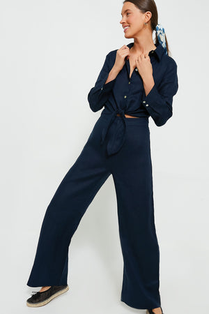 Navy Linen Tie-Front Rebecca Shirt