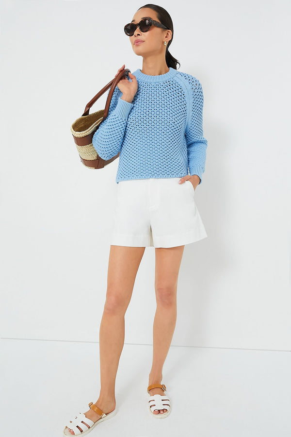 Corsica Blue Crochet Knit Annette Sweater