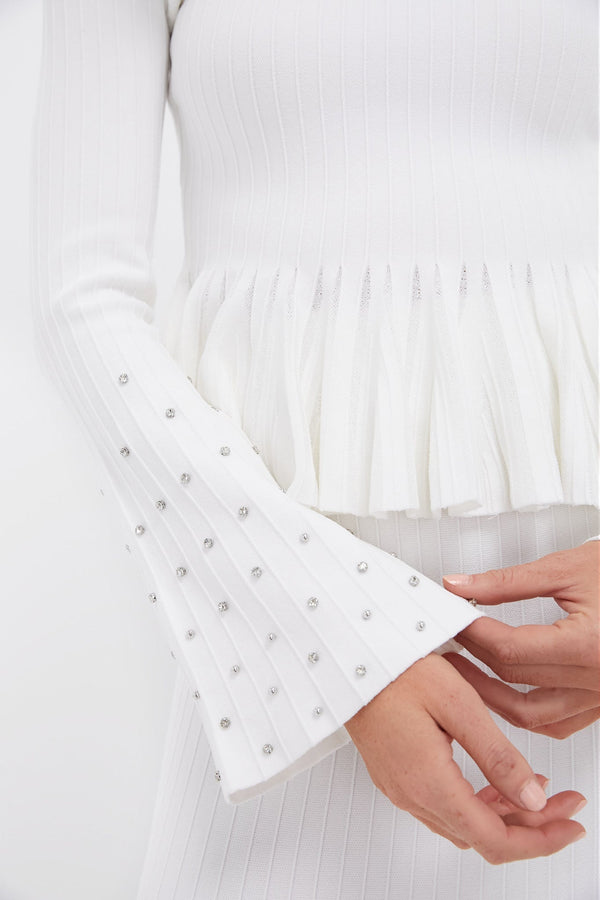 Ivory Sirena Bell Sleeve Top with Embellishment