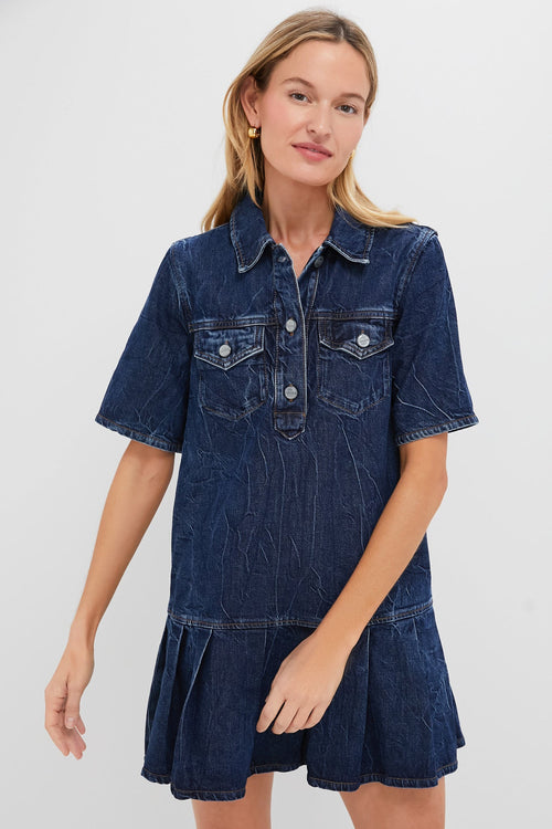 Mid Blue Stone Crinkled Future Denim Mini Dress