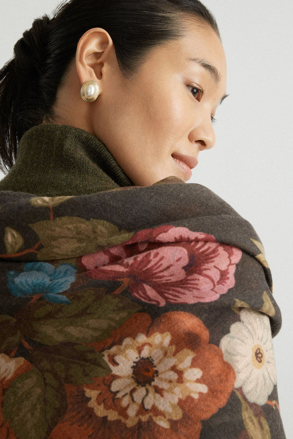 Baroque Floral Silk Cashmere Blend Large Scarf