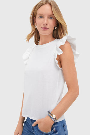 White Kaia Flutter Sleeve Tee