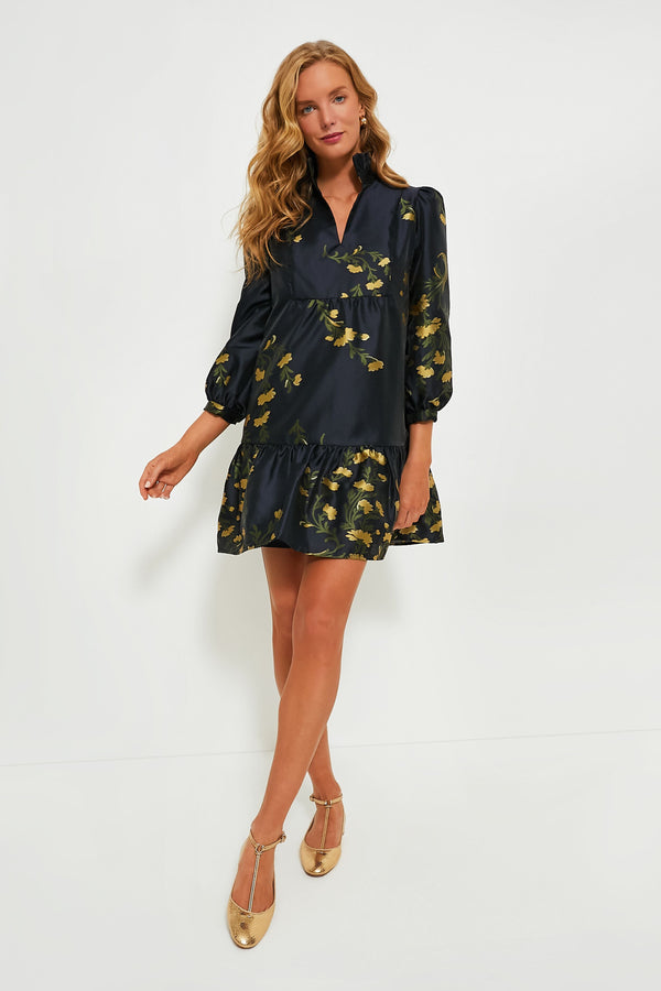 Navy Jasmine Vine Jacquard Palmerston Dress