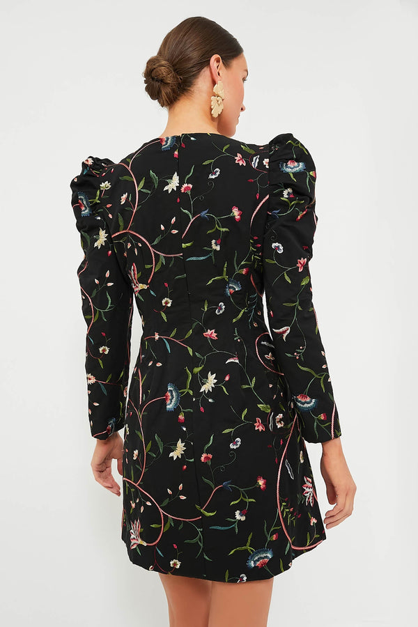 Black Embroidered Calla Dress