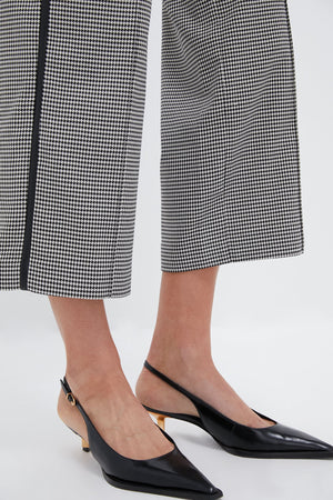 Black and White Check Miki Cropped Button Hem Pants