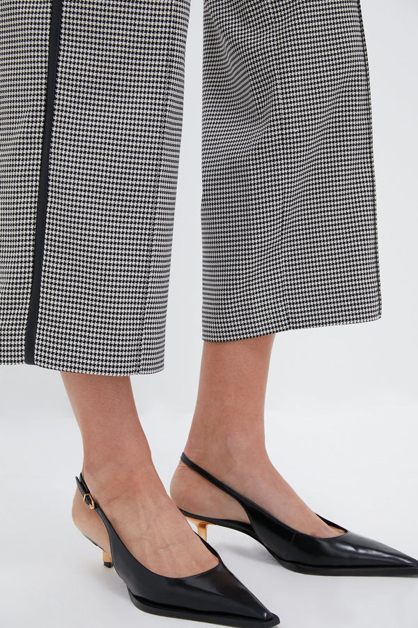 Black and White Check Miki Cropped Button Hem Pants