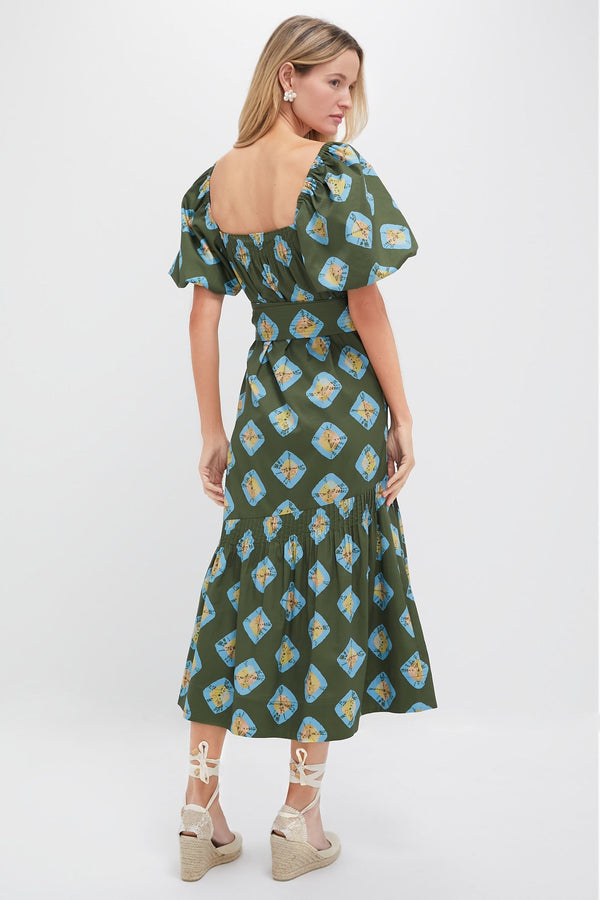 Olive and Aqua Diamond Clary Dress
