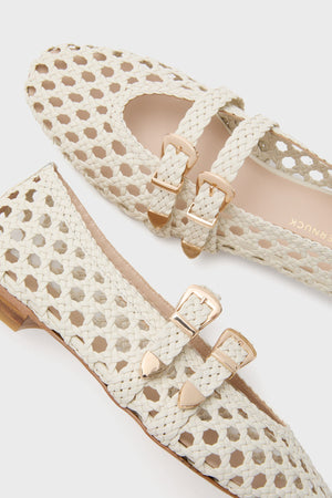 White Woven Buckle Nina Flats