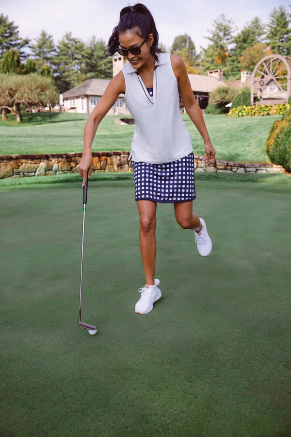 Navy Trellis Gingham 16 Inch Karrie Golf Skirt
