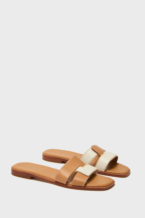 Cognac and White Leather Muse Sandals