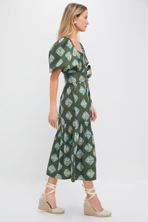 Olive and Aqua Diamond Clary Dress