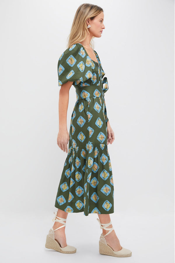 Olive and Aqua Diamond Clary Dress