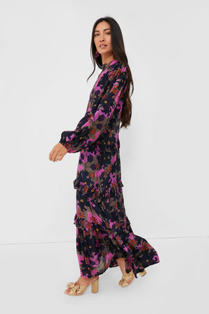 Exclusive Suzani Navy Mock Neck Dress