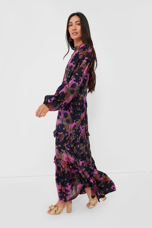 Exclusive Suzani Navy Mock Neck Dress