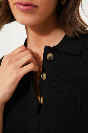 Black Olivia Rib Knit Polo