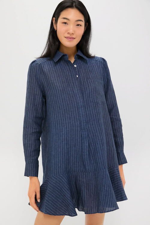 Dark Navy Stripe Linen Callahan Shirt Dress