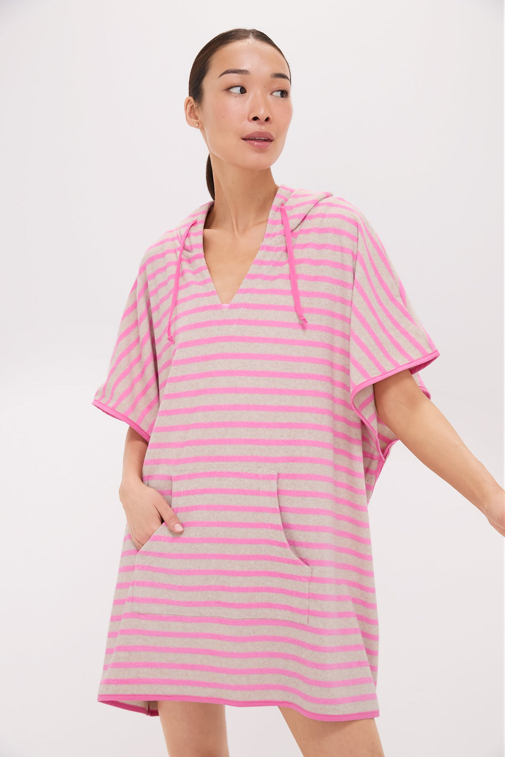 Pink and Tan Striped Terrycloth Cabana Coverup