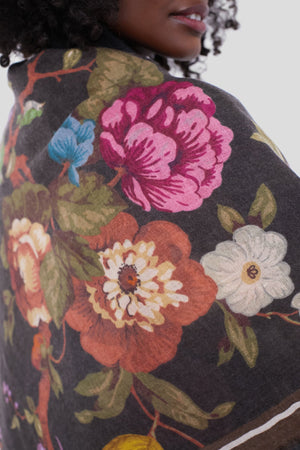 Baroque Floral Silk Cashmere Blend Large Scarf