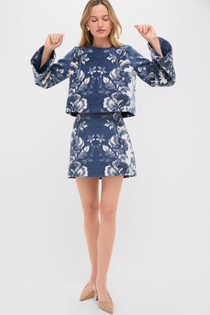 Indigo Reflection Knit Jacquard Meg Mini Skirt