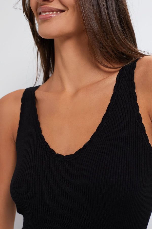 Black Scalloped Rib Heidi Knit Tank