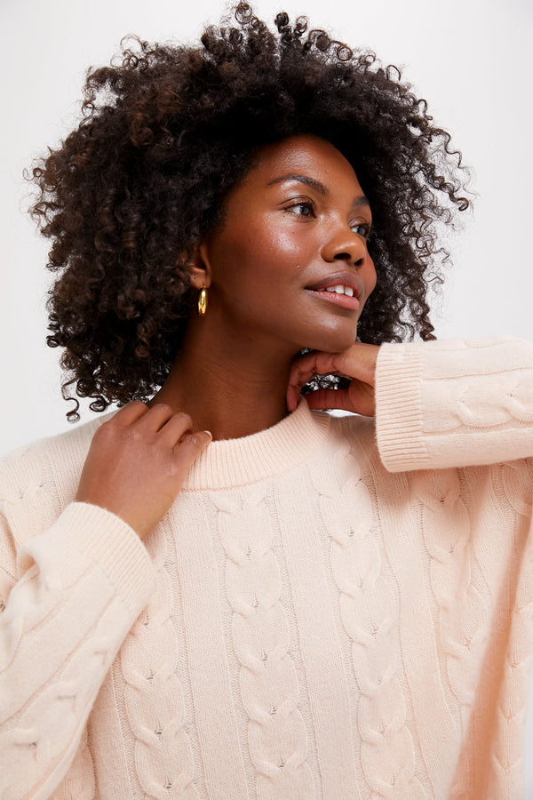 Soft Pink Cashmere Eloise Cableknit Sweater
