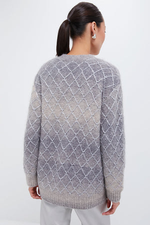 Grey Gradient Diamond Pattern Cardigan