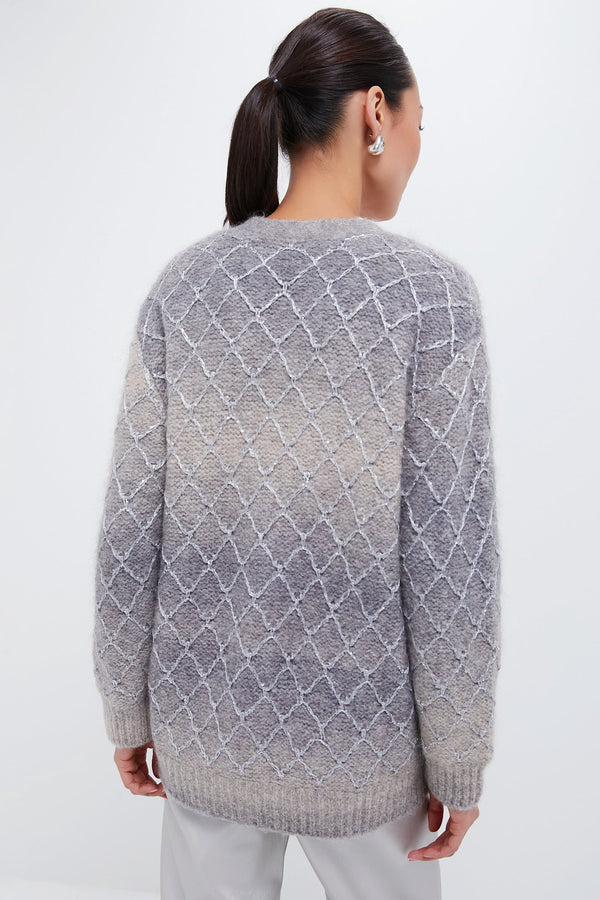 Grey Gradient Diamond Pattern Cardigan