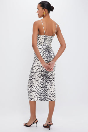 Buttercream Leopard Satin Fitted Bodice Dress