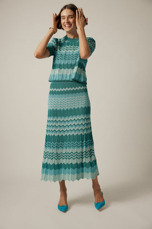 Aqua Crochet Stripe Sylvie Skirt
