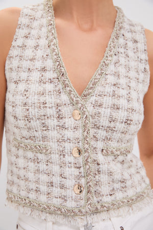 Cafe Au Lait Houndstooth V-neck Vest