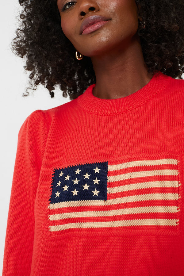 Red Cropped Puff Sleeve Americana Sweater