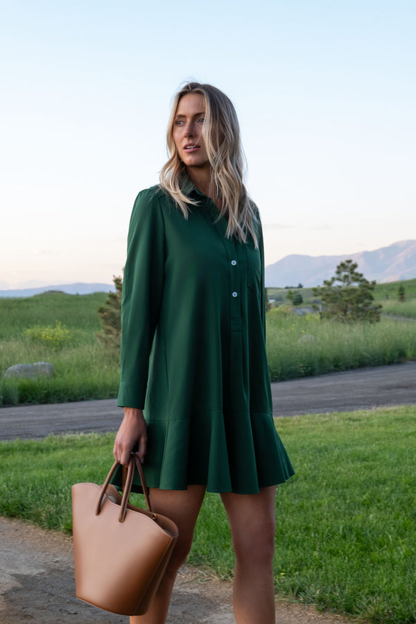 Hunter Green Crepe Callahan Dress