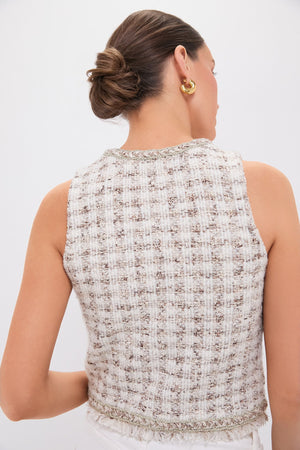 Cafe Au Lait Houndstooth V-neck Vest