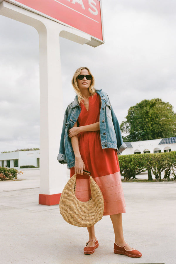 Poppy and Coral Colorblock Cotton Elsie Dress