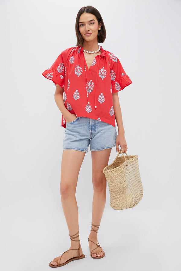 Scarlet Bouquet Blockprint Cassis Top