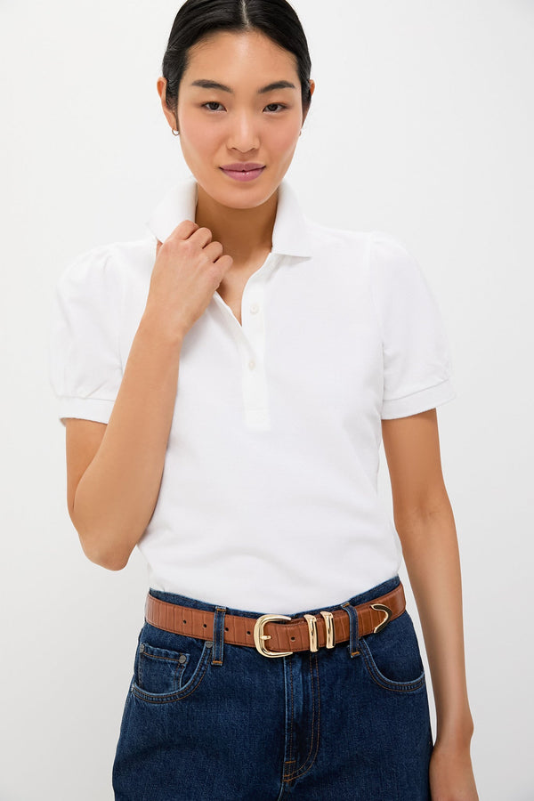 White Pique Puff Sleeve Peggy Polo