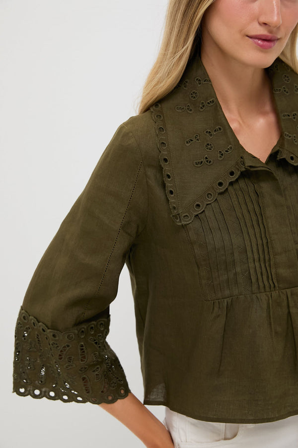 Army Green Linen Jones Blouse