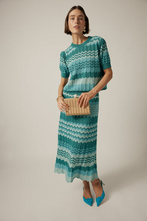 Aqua Crochet Stripe Sylvie Skirt